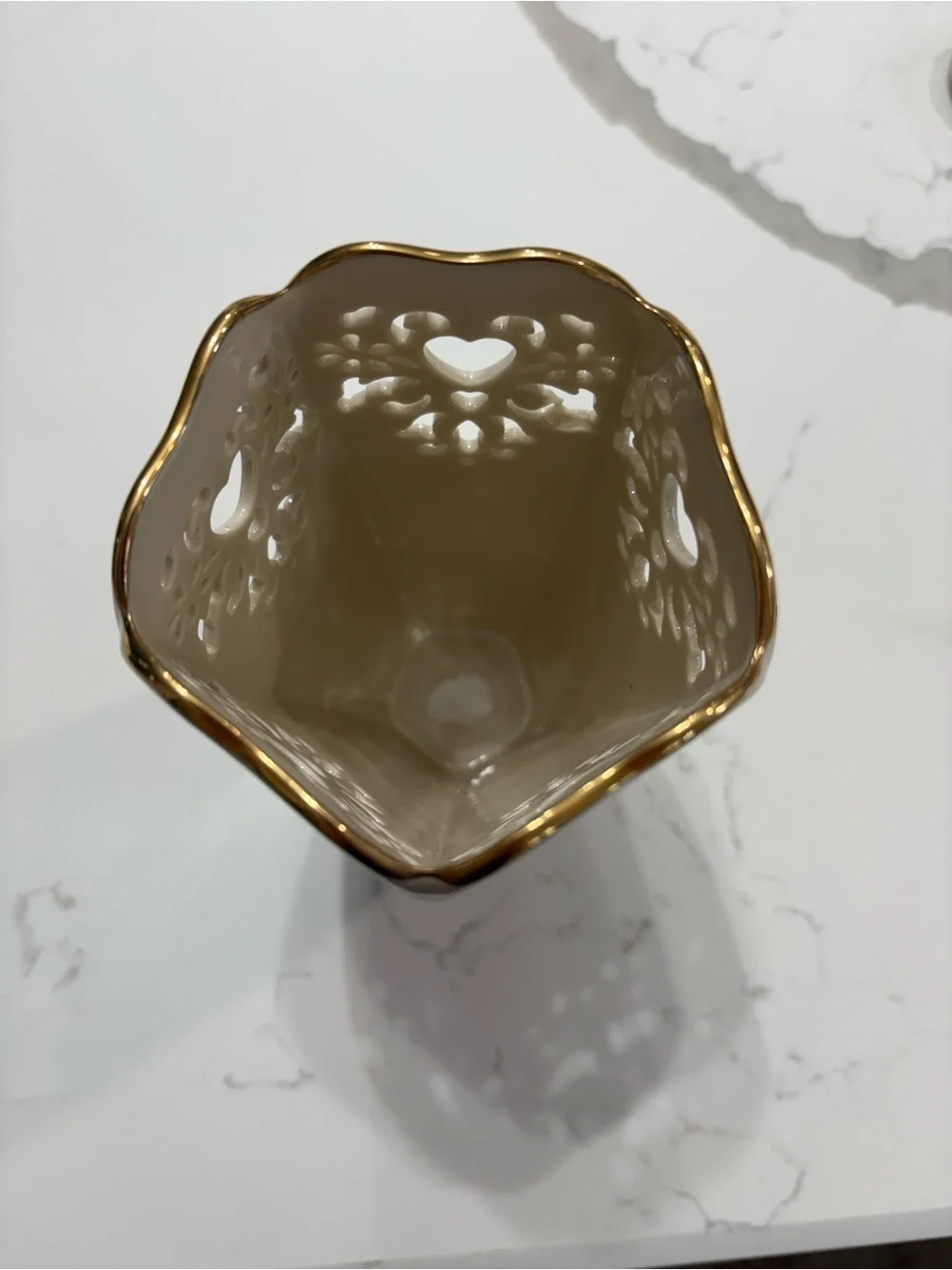 Lenox Cream Ceramic Vase with Gold Trim and Cutout Heart Motif